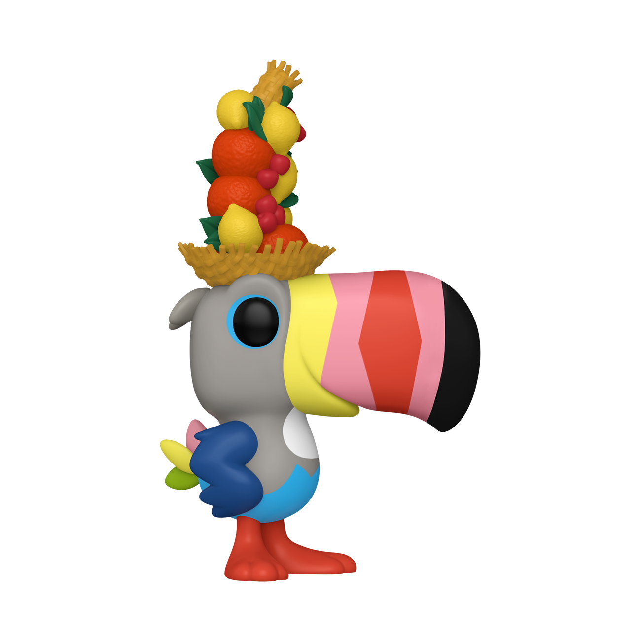 Pop! Toucan Sam wearing a festive hat filled with colorful fruit.